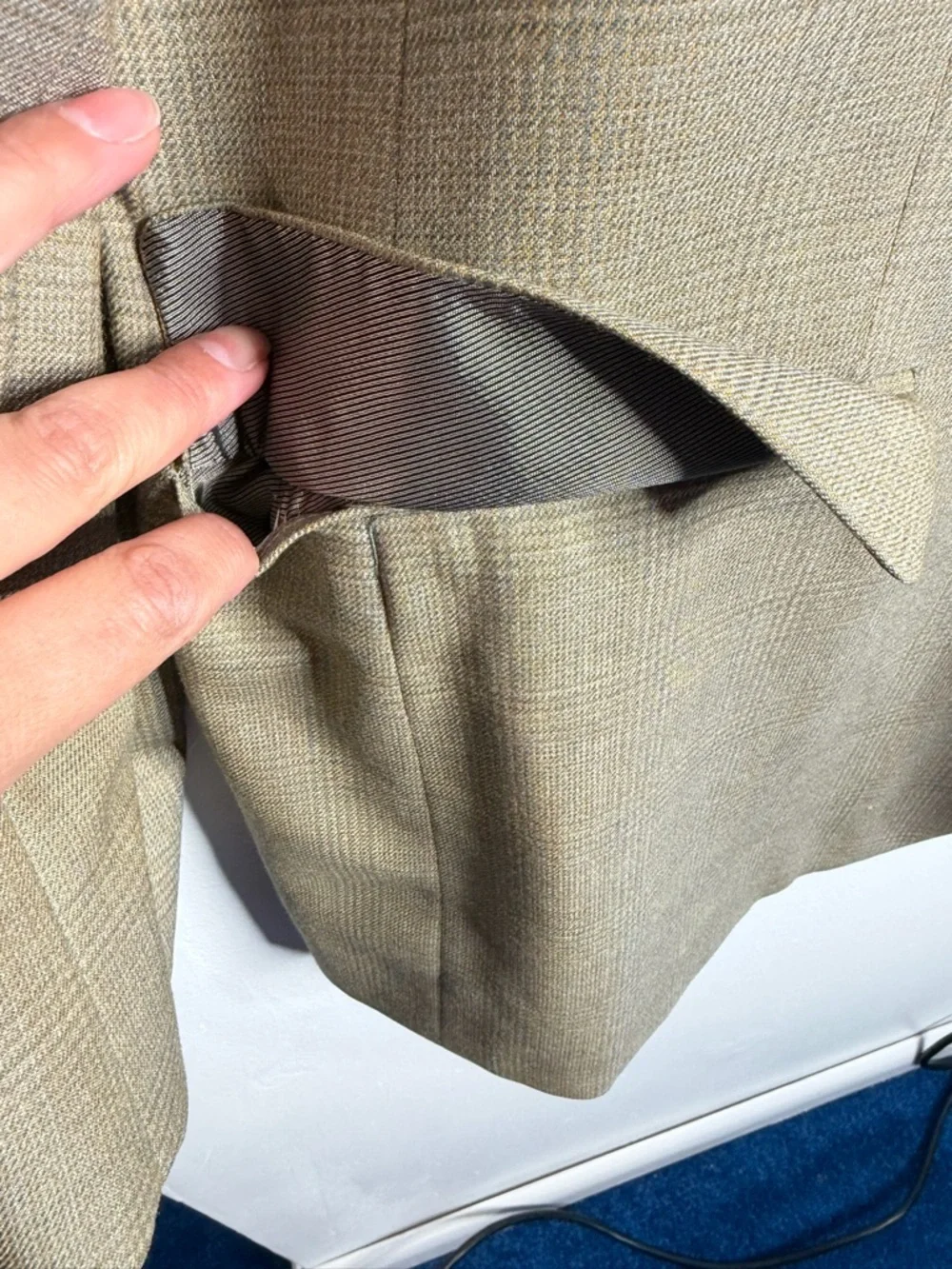 Oscar De La Renta Men’s Taupe Plaid Wool Blazer 46 Long Business Casual Workwear